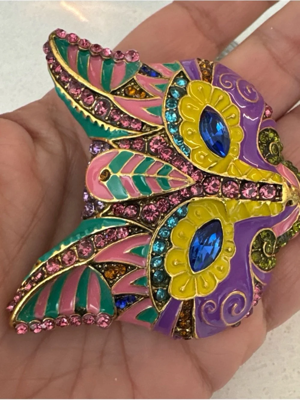Colorful Fox Enamel & Crystal Brooch - Multicolor